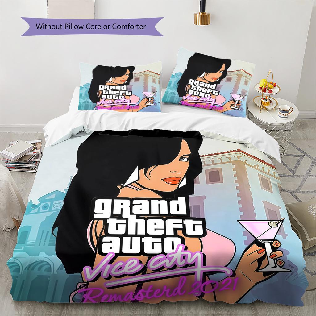 Grand Theft Auto2 Pattern Bedding Quilt Set Home Decoration Gift (1 * duvet cover + 2 * pillowcase without core)