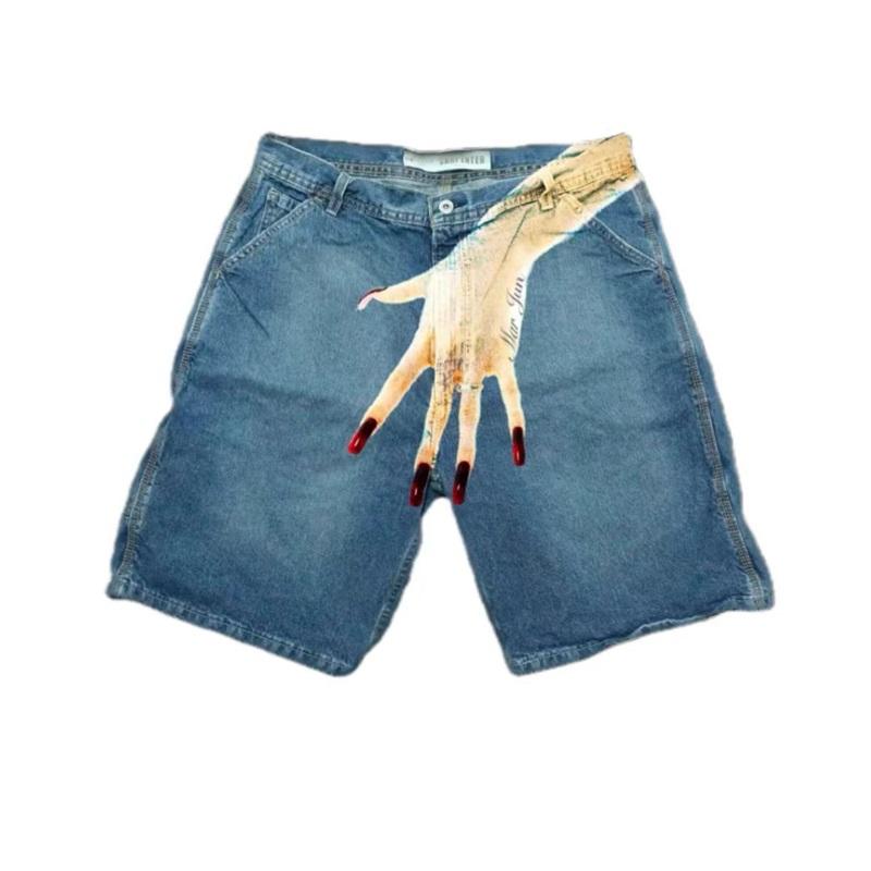 European And American Y2K Hip-hop Trend Pattern Printed Denim Shorts Couple Casual Trousers