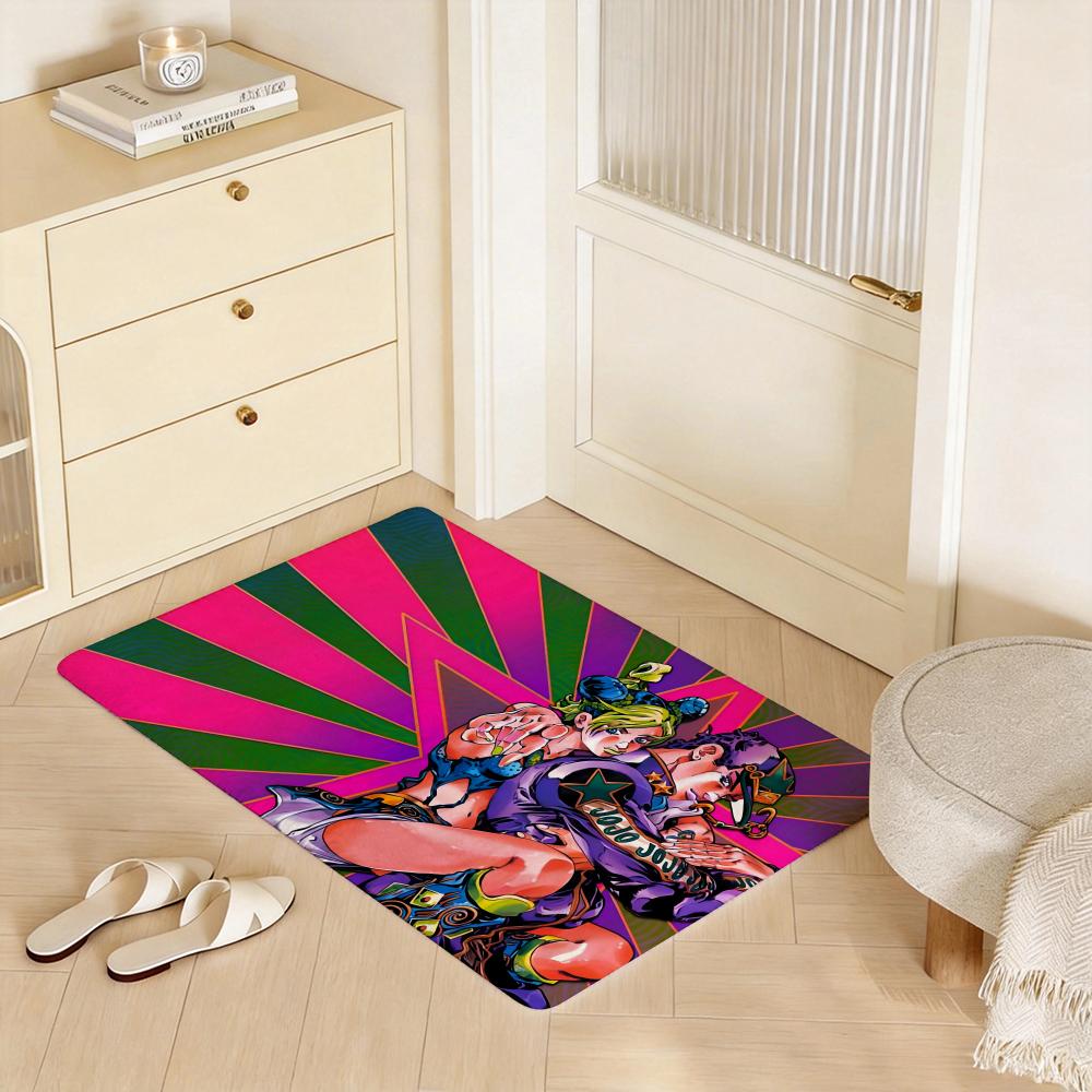 Anime J JoJo's Bizarre A Adventure Floor Mat Eco Flannel Doormat Non Slip Odorless Indoor Floor Rug Soft Short Plush Home Mat
