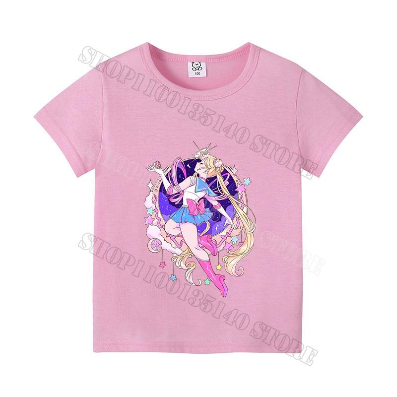 Sailor Moon Tshirt for Children Colorful Tee Shortsleeve Shirt Tops Cotton Cute Cartoon Print Soft Tshirts Kids Girl Boy Gift