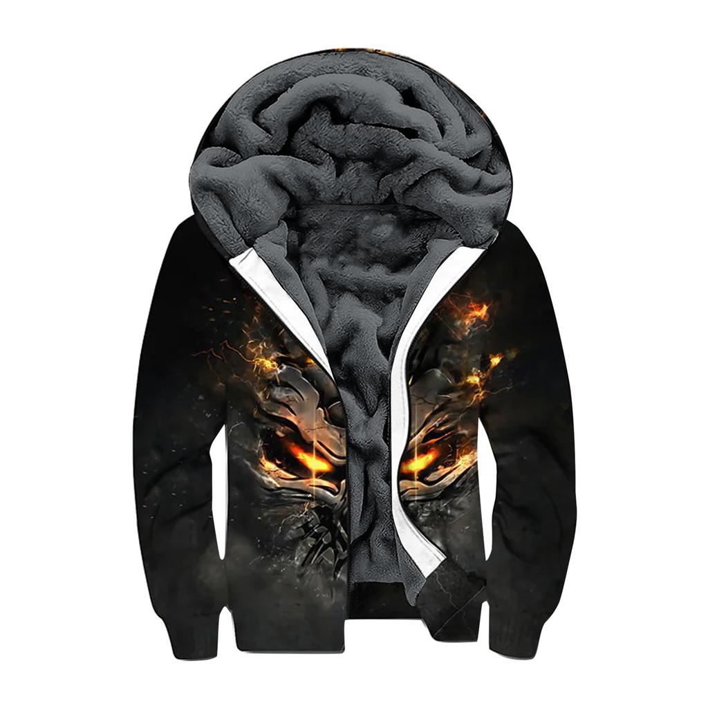 Men's Personalized Casual Printing Long Sleeve Zipper Sweater Thick Cotton Suit Winter