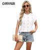 Women's Spring and Summer New Round Neck Loose Short-sleeved T-shirt Jacquard Tops Tank Tops