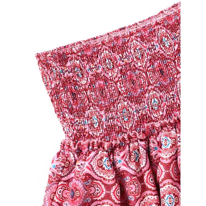 Плиссированная короткая юбка с цветочным принтом для женщин, винтажная женская мини-юбка с высокой талией и рюшами, женское отпускное богемное платье