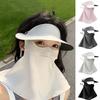 Summer Sun Hat with Face Guard Foldable Beach Hat Solid Color Ice Silk Sun Protection Breathable Quick-Drying Hat