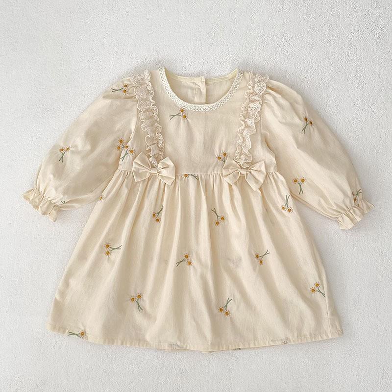 Girls Long Sleeve Dress Cotton A-line Princess Kids 3-8 Years Old