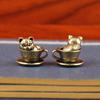 Vintage Brass Teacup Dog Statue, Cute Cat In Cup Figurine, Tea Pet Desk Ornament, Creative Home Office Decor, Unique Gift Idea