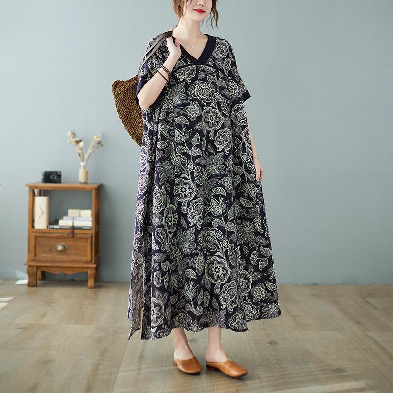 Летнее хлопковое льняное платье свободного покроя в стиле ретро с V-образным вырезом и короткими рукавами, утягивающее средней длины для женщин, платья