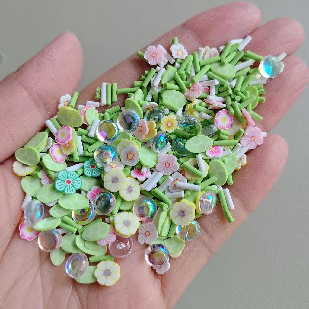 500g Mixed Pink Flower Leaves Slices Polymer Clay Sprinkles for Crafts DIY Slime Filling Decoration