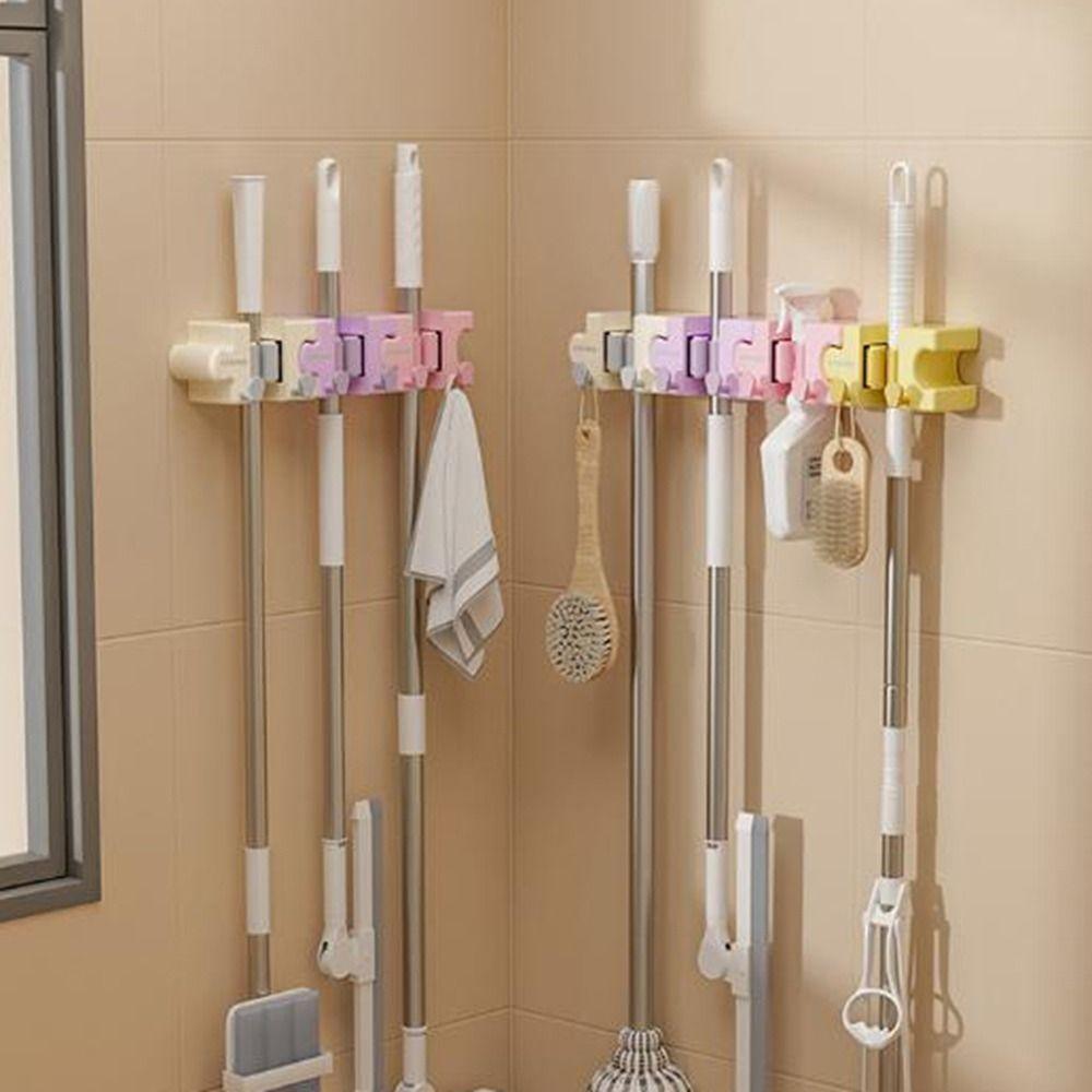 Wall Mounted Macaron Mop Clip Self Adhesive Broom Storage Clip Macaron Mop Holder  for Bathroom