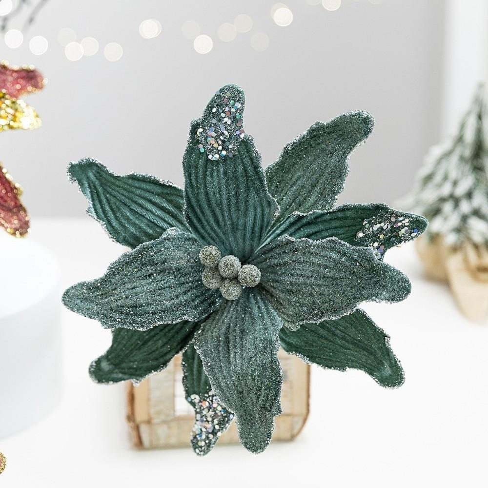 26cm Christmas Tree Wreath with Glitter Poinsettia Flower Decor Christmas Tree