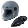 Neo Retro Full Face Helmet Motorcycle Basalt Medium HK-190 + KK-902 Intercom, Gray,