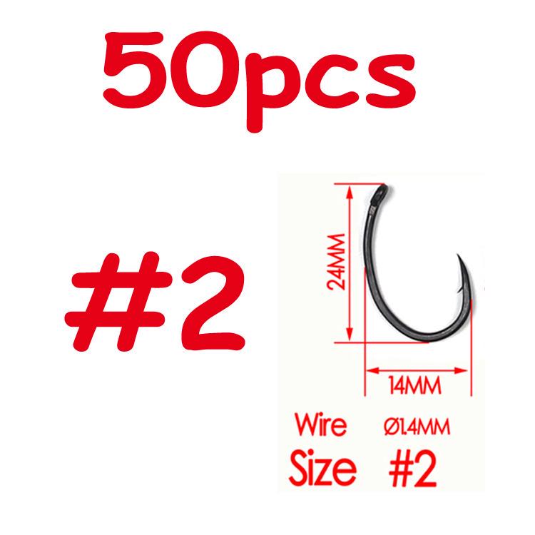 50 шт. # 2 # 4 # 6 # 8 # 10 с колючими тефлоновыми крючками для карпа Yn, прочный, острый кованый хвостовик, матовый черный цвет, карповые снасти, снасти для волос