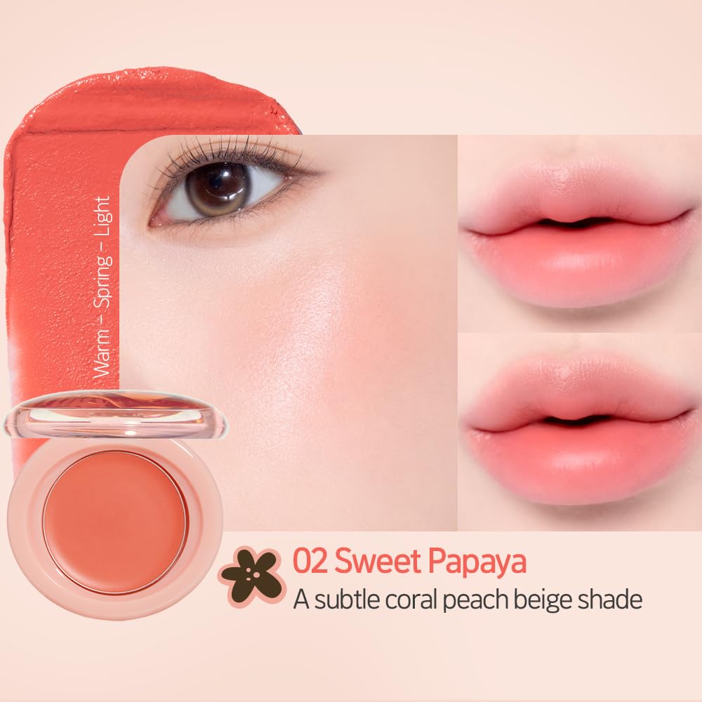 Etude Фруктовая помада для губ и щек [Официальный Etude] и бальзам, Папайя, 2,3 г, Коралловый, Розовый, Оранжевый, Красный, Для щек, Для губ,