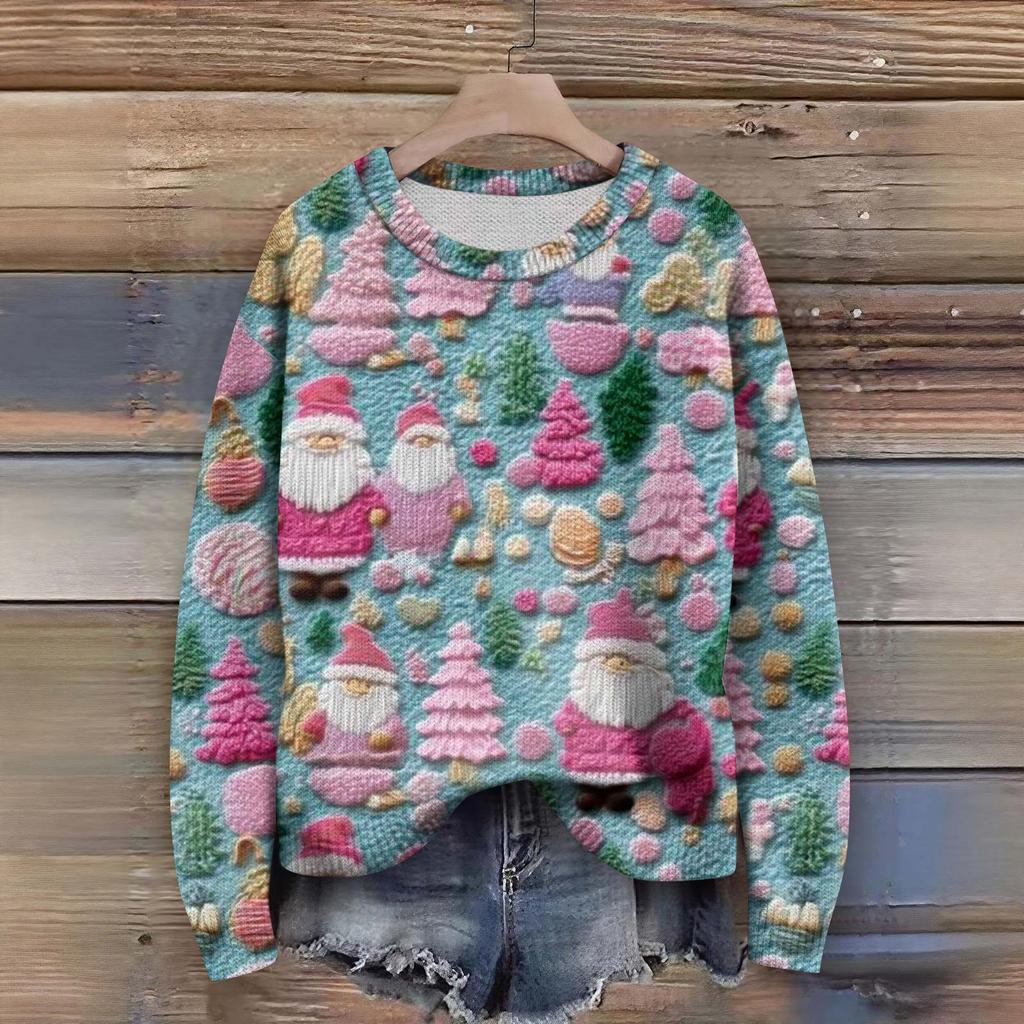 Пуловеры с длинным рукавом для женщин, с круглым вырезом, повседневные, милые, с принтом, вязаные, оверсайз