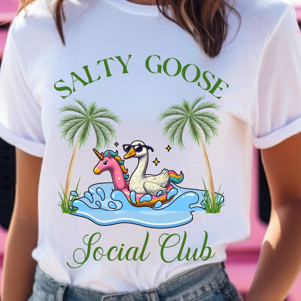 Salty Goose Social Club Tee, Tropical Beach Vacation T-Shirt