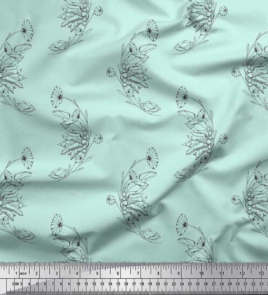 Soimoi Синяя полиэфирная креповая ткань с художественным принтом в виде листьев и цветочного принта, 42 дюйма по метрам