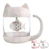 BigNoseDeer Cat Tea Mug with Strainer, Cat Coffee Mug (Glass Mug, Lid, and Strainer Included) (White)