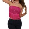 Casual Bead Splicing Strapless Tank Top Off-shoulder Fishbone Crop Tops Women Summer Chest Wrapping Camis  Fashion Tassel Bow Tube Female  Cropped