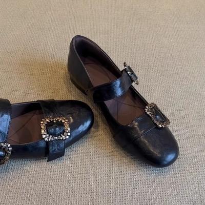 Версия из овчины~ Ретро металлические квадратные пряжки Мэри Джейн маленькие кожаные туфли на низком каблуке с круглым носком кожаные с перемычкой туфли-лодочки женские