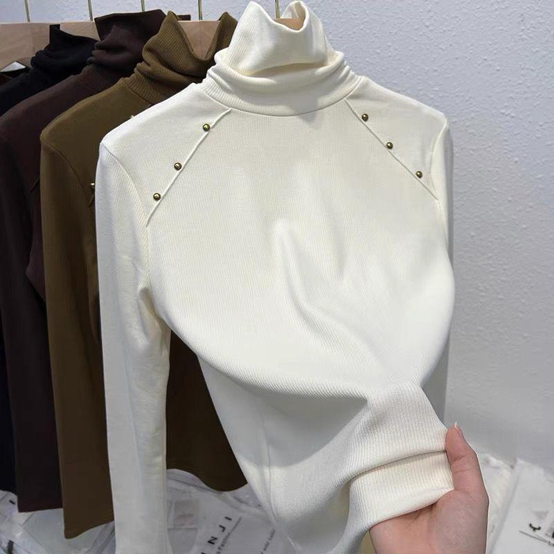 Многослойная водолазка для женской осени и зимы, флисовая утепленная футболка с длинным рукавом, модный отполированный термотоп