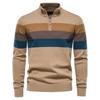 Fashion Foreign Trade Autumn And Winter Men'S Clothing Half Zipper Men'S Sweater Pullover Striped Splicing Knitted Sweater