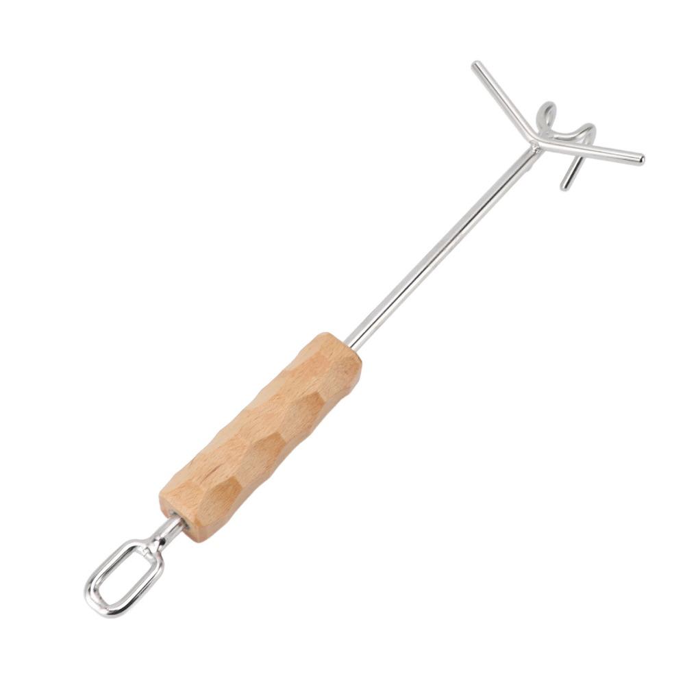 Silver Pot Lid Hook Wooden Grip Stainless Steel Dutch Oven Dutch Oven Lid Lifter Outdoor Grilling