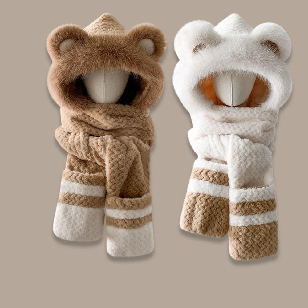 Soft Plush Integrated Cap Gloves Scarf High-Value Ear Protection Hat Winter Season