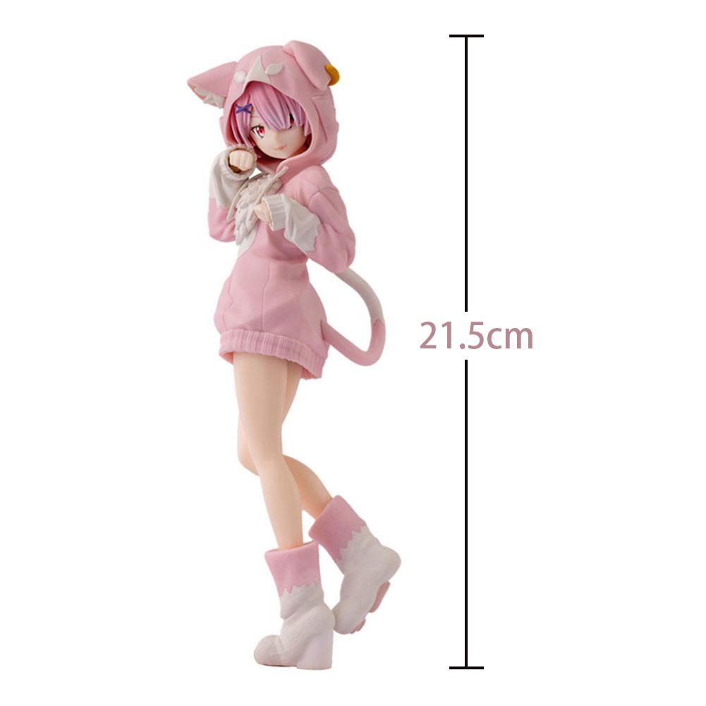 22CM Anime Remu Figure Rem Ram Cute Standing Pose Cat Ears Dresses Action Figure PVC Model Ramu Figurine Home Collection Gifts
