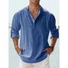Мужские повседневные хлопковые льняные топы для отдыха, однотонная рубашка с длинным рукавом, рубашки с воротником-стойкой и пуговицами для мужчин