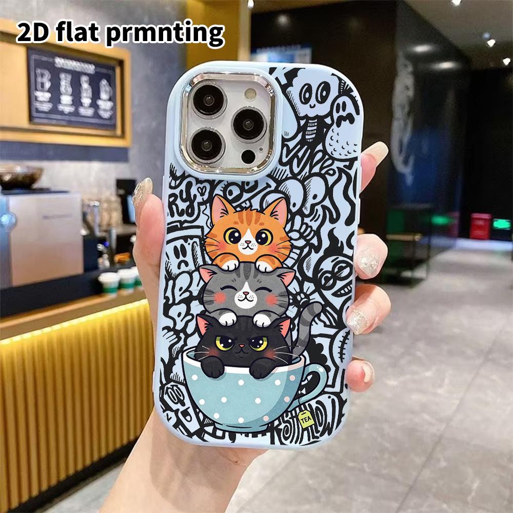Чехол для телефона: 2D плоский дизайн, подходящий для защитного чехла iPhone 18 17 16 15 14 13 Pro, стиль для пары, Кот Диди, рождественские и хэллоуинские подарки