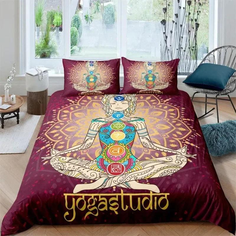 Пододеяльник Bohemian Chakra Meditation Relax Theme Yoga Комплект постельного белья Exotic Mandala Lotus Покрывало для одеяла Full King Спальня Декор