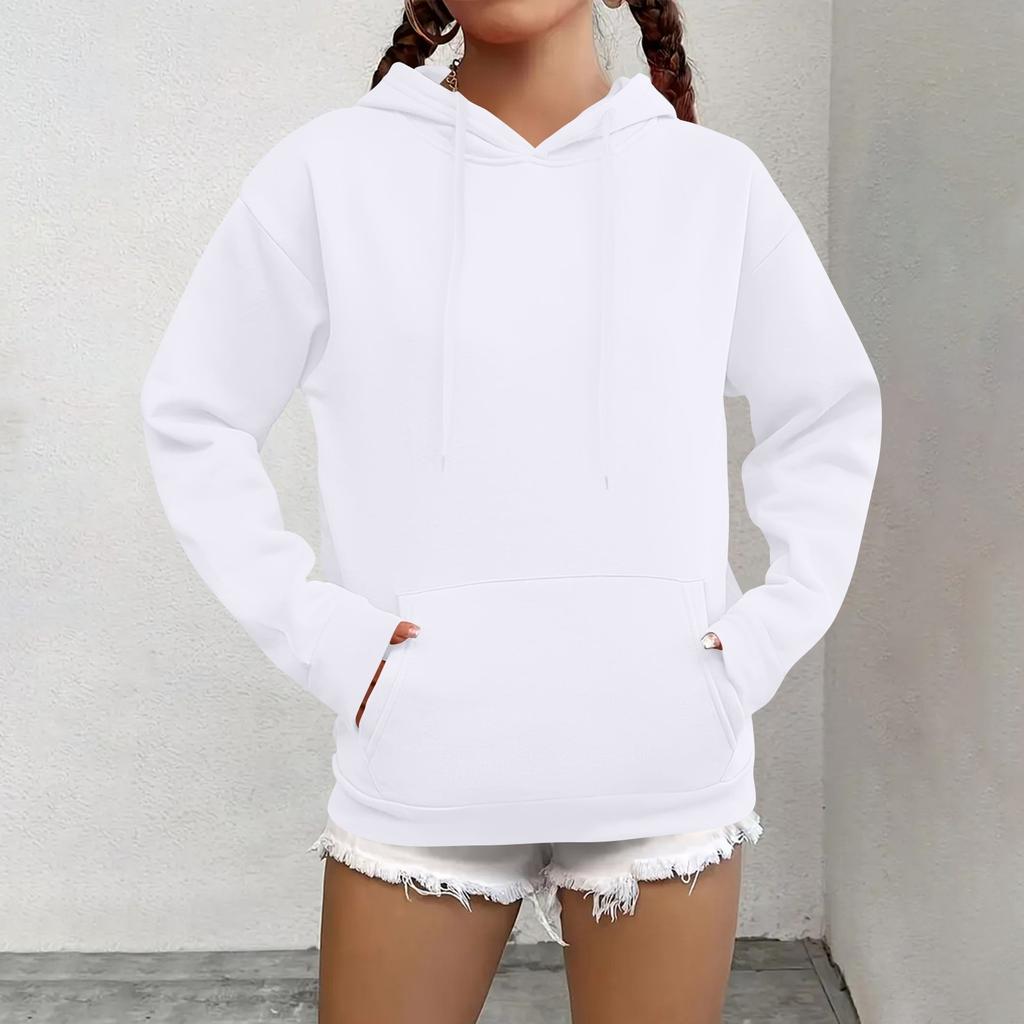 Women's Fashion Casual Sweatshirt Solid Color Hooded Pullover Sweatshirt With Pocket