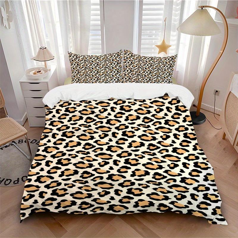3pcs Leopard print, Animal Bedding Set Down Comforter Cover and Pillowcases, Suitable for Guest Room Home Decoration All Seasons(No Insert) S0819036
