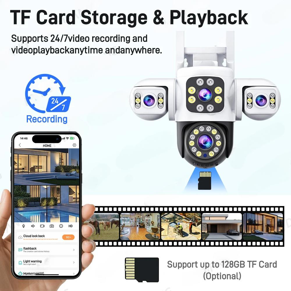 6K 12MP WiFi камера наружная камера безопасности три экрана три объектива PTZ 360° охранная система видеонаблюдения камера Yoosee