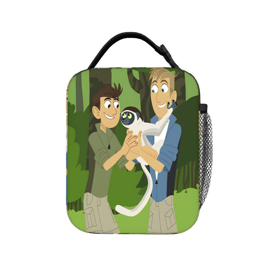 Сумка для ланча Wild Kratts Школьный ланч-бокс для мужчин Винтажный принт Термосумки для обеда Оксфордская портативная сумка-холодильник на молнии