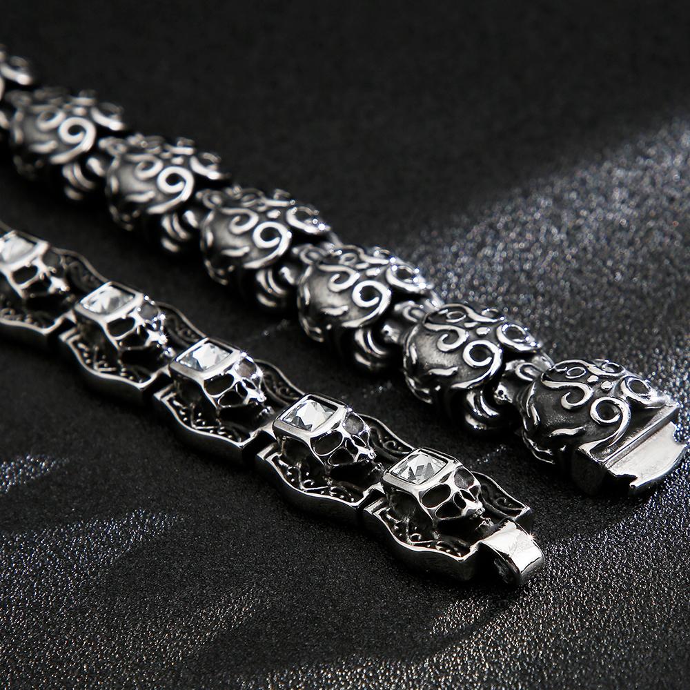 Готический браслет с черепом для мужчин из нержавеющей стали, 3D цепочка со скелетом, мужские браслеты для мужчин, мужественные наручные байкерские украшения в стиле стимпанк