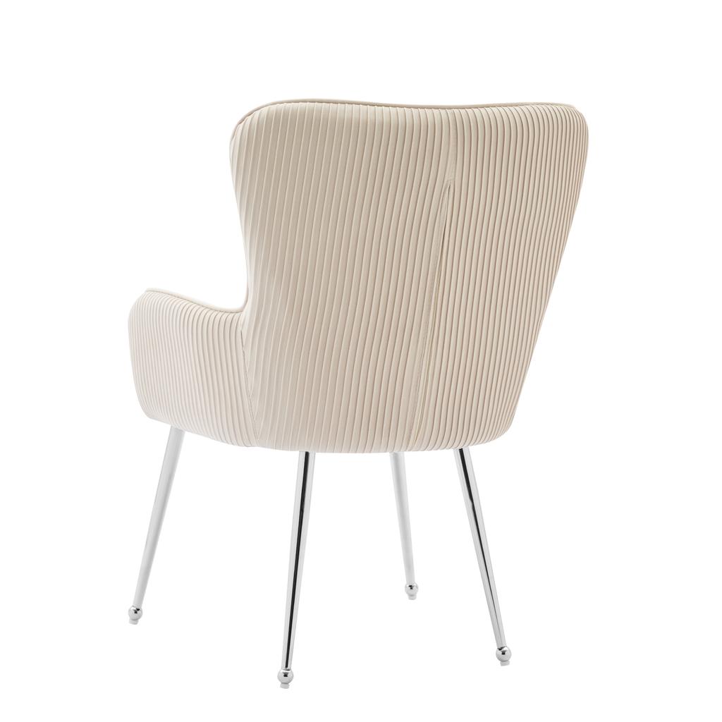 Velvet Dining Chair, Set of 2, Luxurious, Living Room, Bedroom, Lounge Chair, Four Silver Metal Legs, Armrests, Adjustable Feet, Lumbar Support, Beige