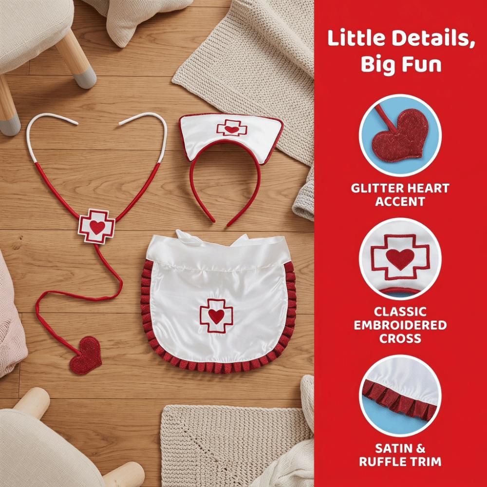 Ruffle Fringe Edge Nurse Costume Accessories Red Cross with Heart Nurse Headband Halloween Party