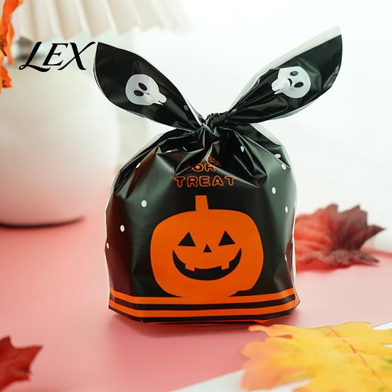Transparent Cookie Bags with Drawstrings 48 Pcs Halloween Candy Bags, Kids Trick or Treat Goodie Cute Rabbit Convenient Drawstring for Sweets
