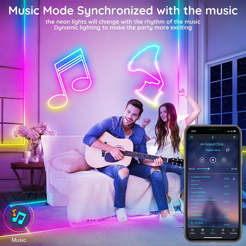 Светодиодная лента 5 В RGB Neon – водонепроницаемая, IP65, управление через приложение Bluetooth, синхронизация музыки и 24-кнопочный пульт дистанционного управления для телевизора, спальни, вечеринки, домашнего декора