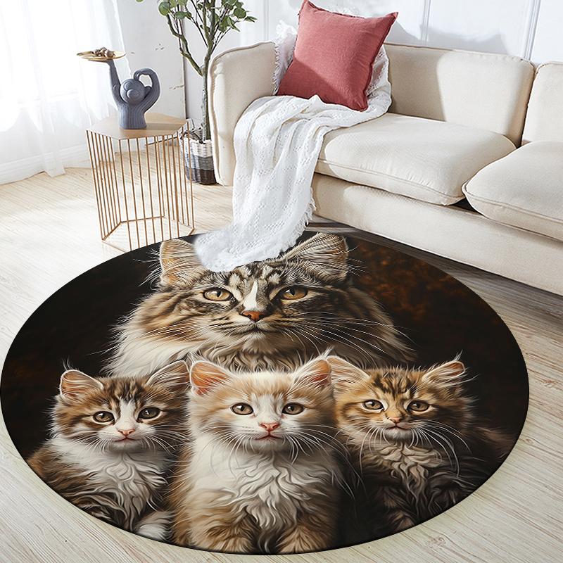 Black Maine Coon pattern round rug,Carpet Rug for Living Room Bedroom Playroom ,Non-slip Floor Mat,Holiday Gifts and Birthday Gifts.