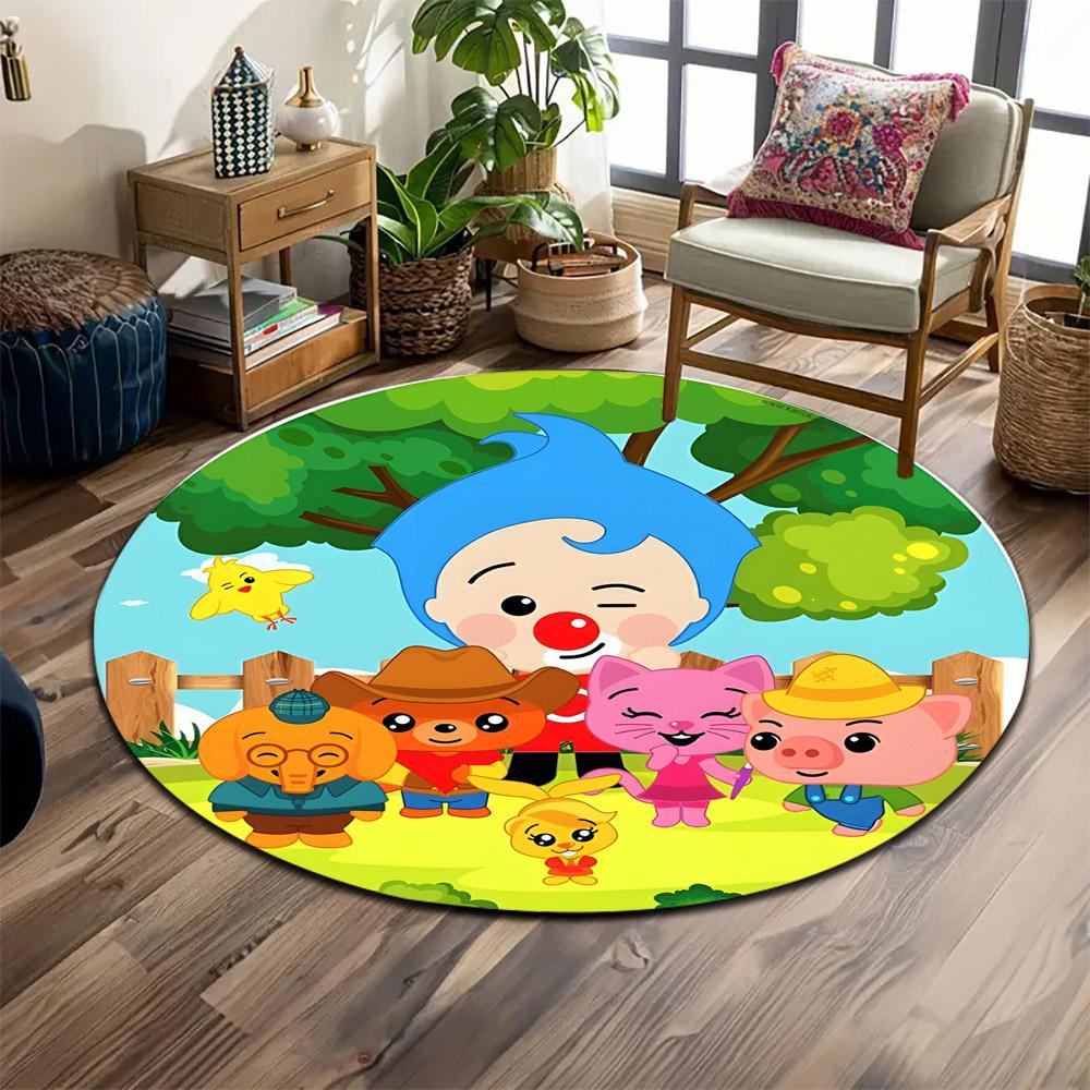 Farm Animal Friends with Clown Smiles Print round rug, living room, bedroom, playroom carpet, non slip floor mat, gift