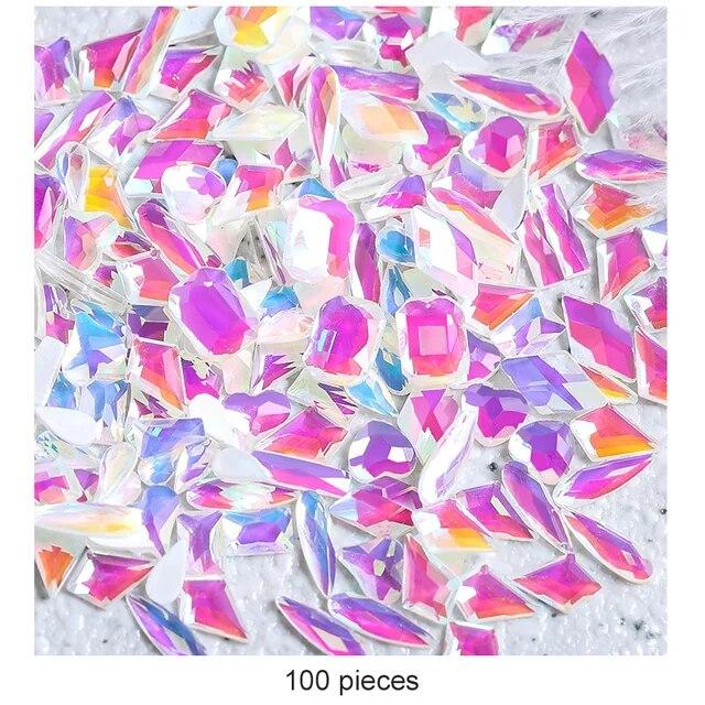 100 шт. смешанные кристаллы AB для дизайна ногтей, стразы с плоской задней поверхностью, стеклянные камни для ногтей, драгоценные камни для 3D ногтей, украшения для маникюра «сделай сам»