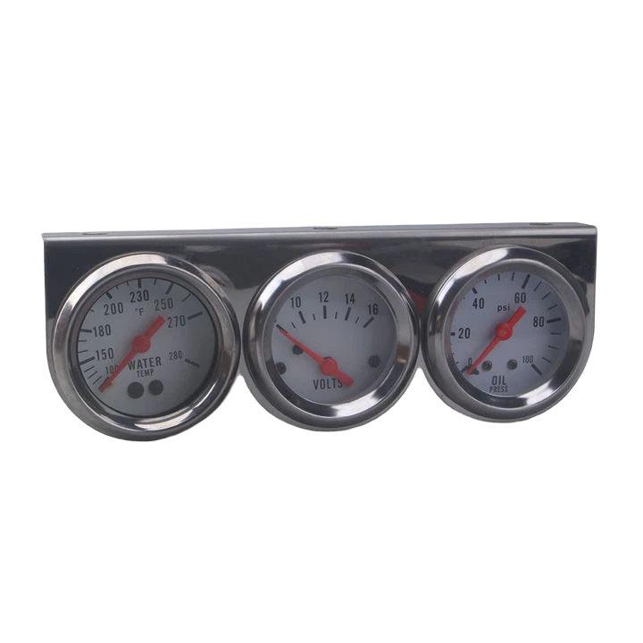 Universal 2 inch Triple Gauge Set - Oil Pressure, Water Temp, Volt Meter (Oil: 0-100 PSI, Water: 100-280F, Volt: 8-16V) 3in1