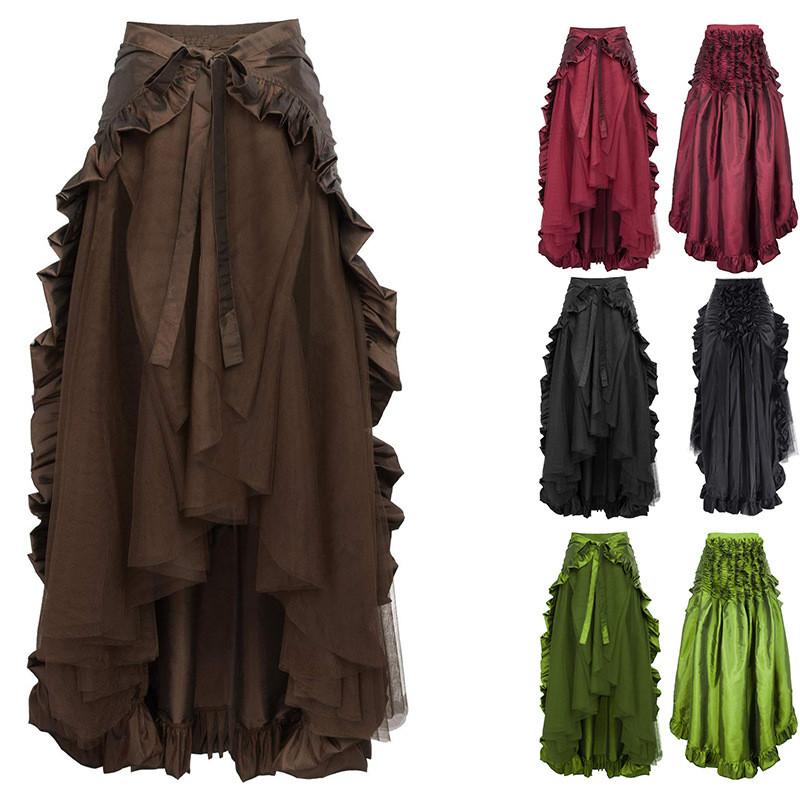 Gothic Vintage Midi Skirt With Elastic Waist For Women Spring 2024 Casual Wear
