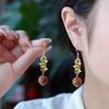 HD Натуральные Серьги из Желтого Агарвуда Цинань - Позолоченные 14K Ретро Китайский Стиль Женские Серьги-Бусины Круглые