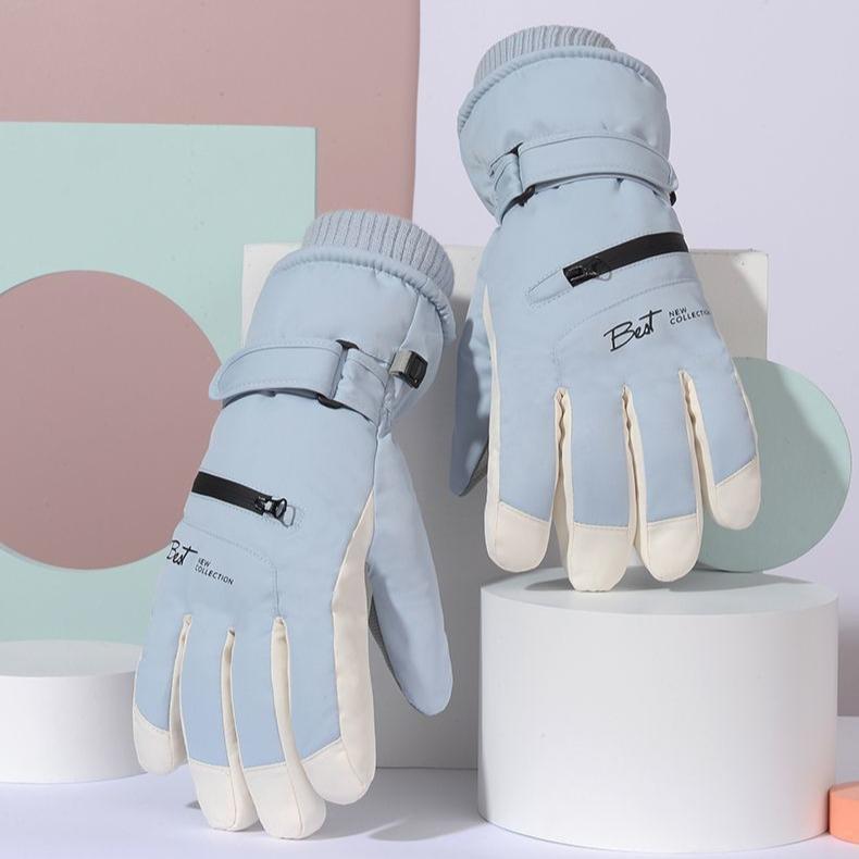 Зимние лыжные перчатки для женщин для велоспорта на открытом воздухе с плюшем и утолщенными перчатками, нескользящие перчатки, водонепроницаемые перчатки, ветрозащитные спортивные теплые перчатки