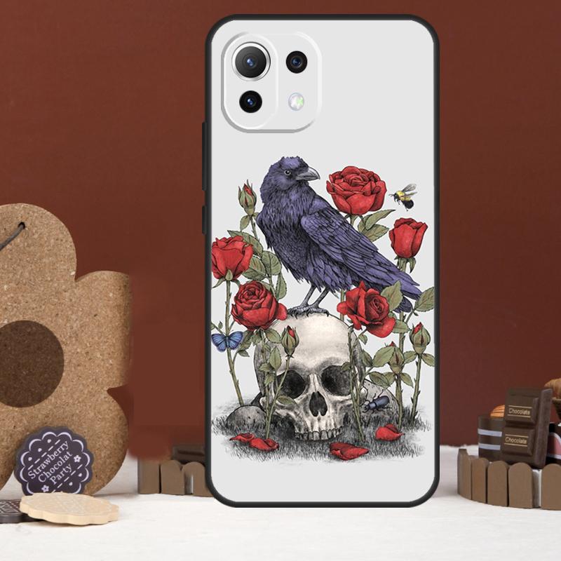 Skull Crow Flower Case For Xiaomi 17 Pro Max 14 15 Ultra 15T 13T 14T POCO F8 Ultra F7 F5 F6 X5 X6 X7 Pro Cover