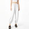 Women Casual Cotton And Linen Solid  Elastic Waist Long Straight Pants