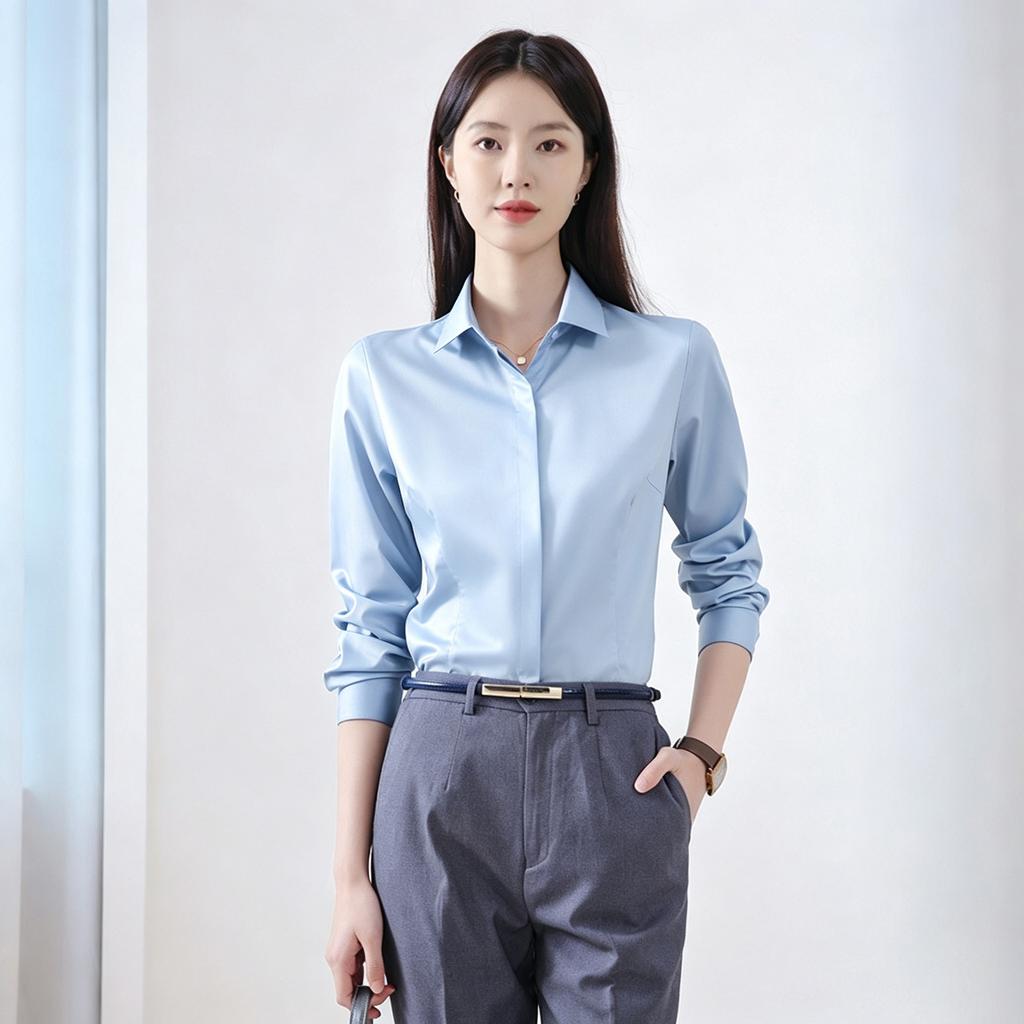 [Xinjiang long-staple cotton-no-ironing] 111% pure cotton shirt women's long-sleeved high-end versatile commuter interview shirt